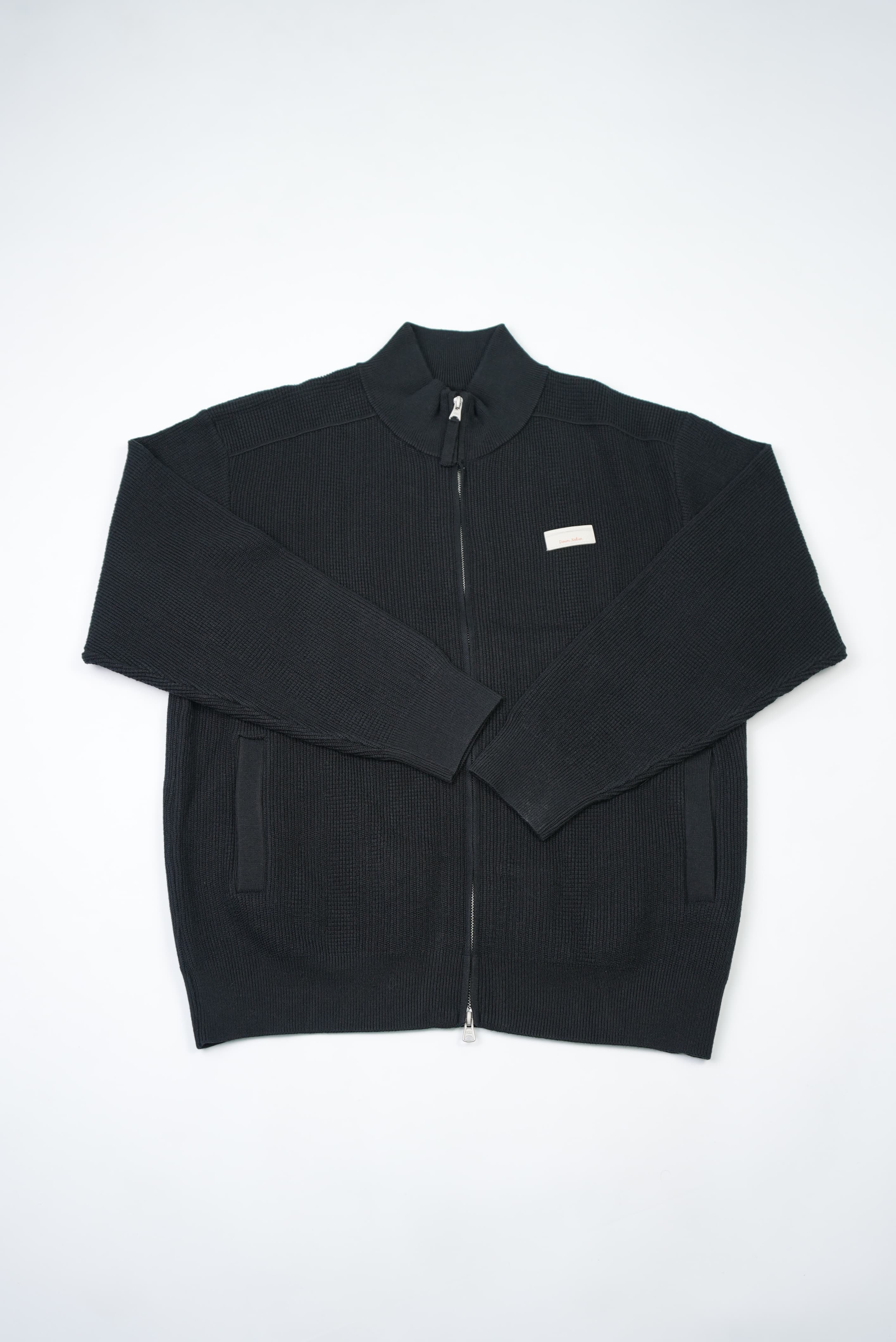 Textured Full-Zip Mock-Neck Cardigan